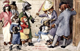 Delcampe - Artiste CPA Thiele, Arthur, Vermenschlichte Hunde, Kind Wird In Die Schule Gezerrt - Sonstige & Ohne Zuordnung