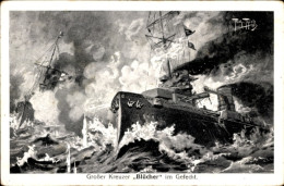 Delcampe - Artiste CPA Thiele, Arthur, Deutsches Kriegsschiff, SMS Blücher, Großer Kreuzer, Kaiserliche Marine - Autres & Non Classés