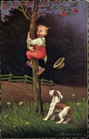 Delcampe - Artiste CPA Colombo, E., Weinendes Kind Klammert Sich An Den Baumstamm, Hund - Sonstige & Ohne Zuordnung