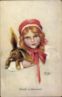 Delcampe - Artiste CPA Ebner, Pauli, Glückwunsch Ostern, Mädchen, Osterhase - Sonstige & Ohne Zuordnung