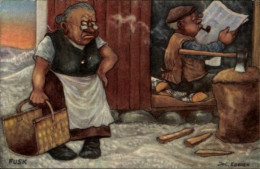 Delcampe - Artiste CPA Edgren, J., Eheleben, Mann Liest Eine Zeitung, Axt - Sonstige & Ohne Zuordnung
