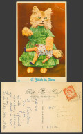 Delcampe - Dressed Cat Kitten Sewing Stitching Doll, A Stitch In Time 1965 Old Postcard 10 - Katten