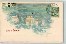 Delcampe - Genfersee Lac Leman 1907 Lithographie / Künstlerkarte Schwäne Sign. Voel... - 10644740 - Genève