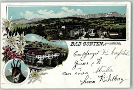 Delcampe - 9108 Gonten 1901 Lithographie Bahnhof Eisenbahn Gämse Hotel Kurhaus Hütt... - 13615955 - Gonten