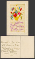 Delcampe - WW1 SILK Embroidered Old Postcard Best Wishes For Your Birthday, Flowers & Flags - Non Classés