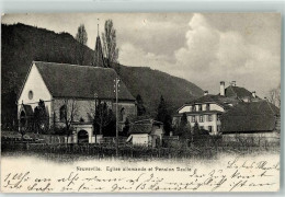 Delcampe - 2520 La Neuveville 1904 - Eglise Allemande Et Pension Daulte - 13909183 - La Neuveville