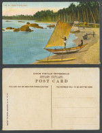 Delcampe - Ceylon Old Colour Postcard Native Fishing Boat Sailing Canoe Fishermen Palm Tree - Sri Lanka (Ceylon)