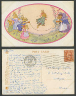 Delcampe - Molly Brett 1961 Old Postcard Rabbits Bunnies Hedgehog Play Skipping, Playtime - Non Classés