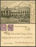 Delcampe - Bolivia 15c X2 1908 Old UB Postcard Palacio De Gobierno Oruro Bandstand Fountain - Bolivien