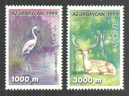 Delcampe - AZERBAIJAN 1999 EUROPA PARKS & GARDENS BIRDS FLAMINGO WILDLIFE STAG SET MNH - Aserbaidschan