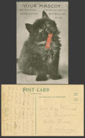 Delcampe - Black Pussy Cat Kitten, Your Mascot Luck Novelty With Red Cloth Tie Old Postcard - Katten