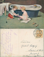 Delcampe - Ansichtskarte  Kinder Künstlerkarte Junge Und Mädchen Vor Badewanne 1916 - Abbildungen