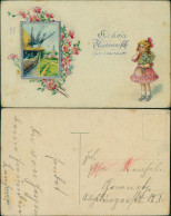Delcampe - Geburtstag Birthday Blumen Vögel Mädchen Künstlerkarte 1912 Silberprägung - Birthday