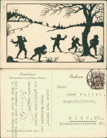 Delcampe - Schattenschnitt Ansichtskarte Jungen Schneeballschlacht  Josefine Allmayer 1936 - Silhouettes