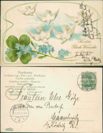 Delcampe - Geburtstag Birthday Tauben Glücksklee Veilchen 1904 Goldprägung - Birthday