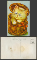 Delcampe - Cat Kitten, Basket, Squeaking Squeaky Squeaker Rolling Eyes Novelty Old Postcard - Katten