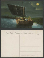 Delcampe - China Old Color Postcard Chinese River Junk Sailing Boat By Night Moon Moonlight - China