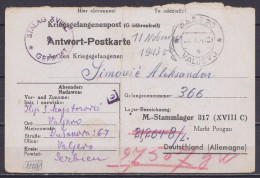 Delcampe - Serbie - Carte (réponse) (Kriegsgefangenenpost) Càd VALJEVO /2?.X.1943 Pour Prisonnier Au STALAG XVIII C - Cachet Censur - Servië