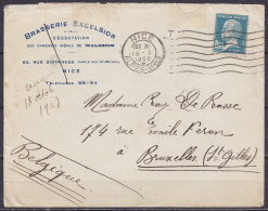 Delcampe - L. Brasserie Excelsior (Bières De Walsheim) Affr. N°181 Pasteur Flam. NICE /15.X 1928 Pour BRUXELLES Belgique - 1922-26 Pasteur