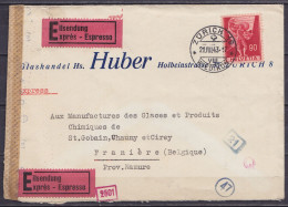 Delcampe - Suisse - L. "Glashandel Huber" En Exprès Affr. N°362 Càpt "ZÜRICH 16 /21.VIII.1943/ WIEDIKON" Pour Glacerie St-Gobain à - Briefe U. Dokumente
