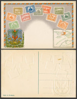 Delcampe - HAITI, Vintage Stamps Illustration, Map & Coat Of Arms Stamp Card Old Postcard - Haiti