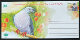 Delcampe - 2012 Vanuatu Birds Pacific Imperial-Pigeon Purple Swamphen Streaked Fantail Aerogramme - Vanuatu (1980-...)