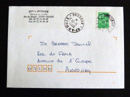 Delcampe - ARDOIX - ARDECHE - CACHET ROND MANUEL AVEC COURONNE OU BLOC DATEUR A L'ENVERS - ENTETE CELINE KUHNER GERANTE TUTELLE - Manual Postmarks