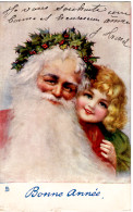 Delcampe - SANTA CLAUS PERE NOEL CARTE BONNE ANNEE ENFANT - Santa Claus