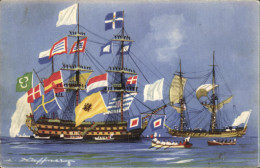 Delcampe - CPA Bateau Guerre Voiliers Vaisseaux Le Tir En Enfilade - Velieri