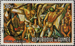Delcampe - Guinée (Rep) Avion Obl Yv: 74/77 Peintures Murales Du Siège De L'ONU (TB Cachet Rond) - ONU