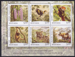 Delcampe - Arunachal Pradesh Flora & Fauna India MNH 2026, Bird Hornbill, Animal Red Panda, Gibbon, Leopard, Big Cat, Takin, Orchid - Neufs