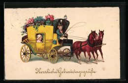 Delcampe - AK Postkutsche Mit Blumen, Geburtstagsgruss - Post & Briefboten