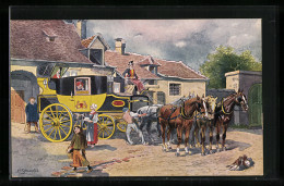 Delcampe - Künstler-AK Französiche Eilpost Im Jahre 1840, Postkutsche - Post & Briefboten
