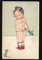 Delcampe - CPA 9 X 14 Illustrateur BEATRICE MALLET Fillette Pijama Souris Bougie "Grands Magasins Samaritaine Paris " Verso - Mallet, B.
