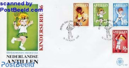 Delcampe - Netherlands Antilles 1986 Child Welfare FDC, First Day Cover, Sport - Baseball - Football - Judo - Tennis - Baseball