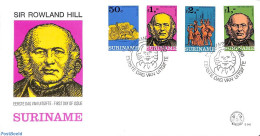 Delcampe - Suriname, Republic 1980 London 1980 Stamp Expostion 3v, First Day Cover, Transport - Philately - Post - Sir Rowland Hi.. - Posta