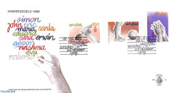 Delcampe - Aruba 1989 Child Welfare 3v, First Day Cover, Health - Sport - Food & Drink - Sport (other And Mixed) - Ernährung