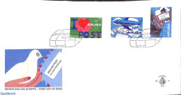 Delcampe - Aruba 1992 Child Welfare 3v, First Day Cover, Transport - Post - Aircraft & Aviation - Art - Children Drawings - Posta