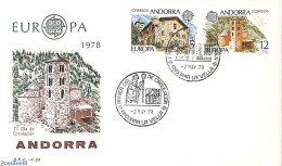 Delcampe - Andorra, Spanish Post 1978 Europa CEPT, Achitecture 2v, First Day Cover, History - Religion - Europa (cept) - Churches.. - Briefe U. Dokumente