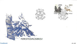 Delcampe - Norway 1988 Animals 2v, First Day Cover, Nature - Animals (others & Mixed) - Birds - Deer - Poultry - Briefe U. Dokumente