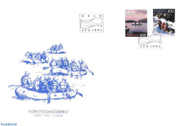 Delcampe - Norway 1993 Norden, Tourism 2v, First Day Cover, History - Sport - Various - Europa Hang-on Issues - Kayaks & Rowing -.. - Lettres & Documents