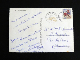 Delcampe - BURZET - ARDECHE - CACHET ROND MANUEL SUR COQ DECARIS - EN VIVARAIS MULTIVUES AVEC CARTE DU DEPARTEMENT - Manual Postmarks