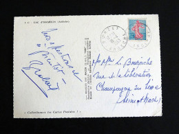 Delcampe - BURZET - ARDECHE - CACHET ROND MANUEL SUR SEMEUSE ROTY PIEL - LAC D'ISSARLES MULTIVUES ARMOIRIES - Manual Postmarks