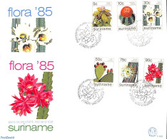 Delcampe - Suriname, Republic 1985 Cactus Flowers 6v, First Day Cover, Nature - Cacti - Flowers & Plants - Cactus