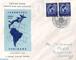 Delcampe - Suriname, Colony 1955 Parimaribo Fair 1v, First Day Cover, Various - Export & Trade - Globes - Maps - Usines & Industries