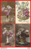 Delcampe - 4 CPA FANTAISIES.  Fleurs, Pensées, Roses, Oeillets..*3880 - Blumen