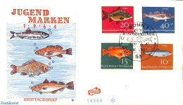 Delcampe - Germany, Federal Republic 1964 Youth, Fish 4v, First Day Cover, Nature - Fish - Lettres & Documents