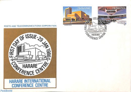 Delcampe - Zimbabwe 1986 Harare Conference Centre 2v, First Day Cover, Art - Modern Architecture - Zimbabwe (1980-...)