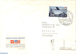 Delcampe - Switzerland 1947 Geneva-New York Flight 1v, First Day Cover, Transport - Aircraft & Aviation - Art - Sculpture - Briefe U. Dokumente