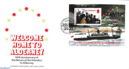 Delcampe - Alderney 1995 Return Of Inhabitants S/s, First Day Cover, History - Transport - History - World War II - Ships And Boa.. - 2. Weltkrieg